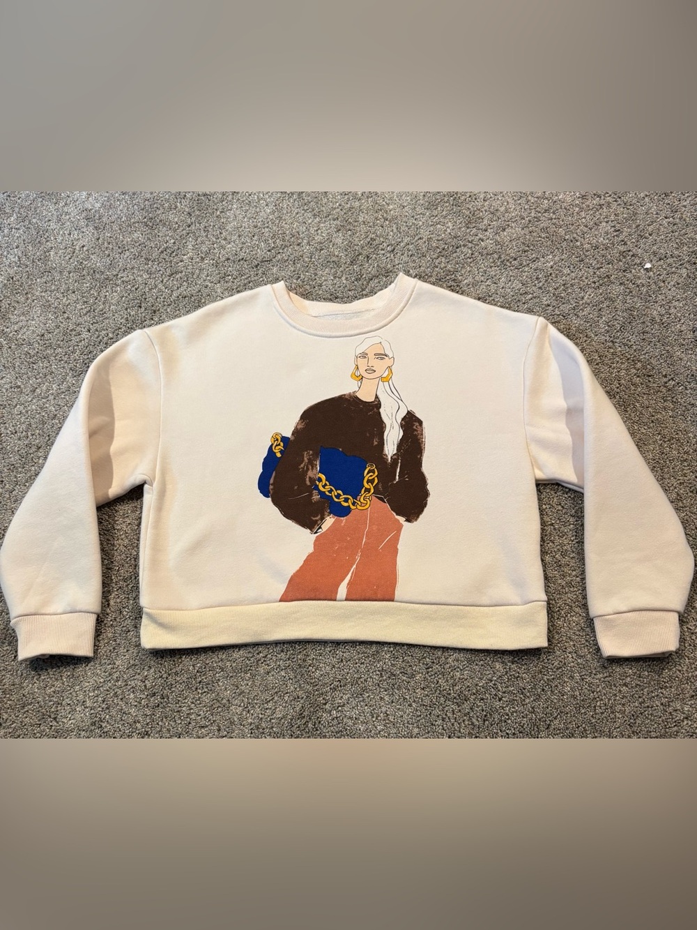 J.ING Cream Art Graphic Pullover Sweatshirt Women’s Size Small Cotton